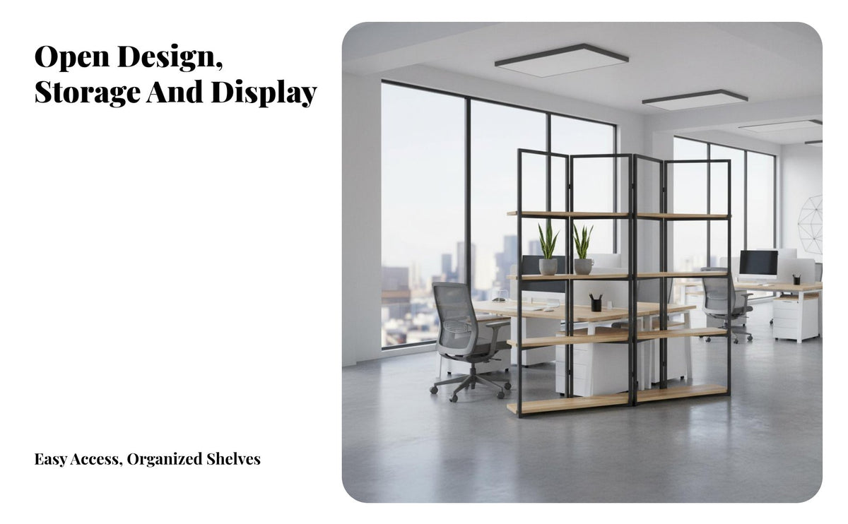 Room Divider with Shelves Minimalist Design Industrial Room Divider Bookcase Multi-Functional Freestanding Partition Screen for Retail Store, Entryway