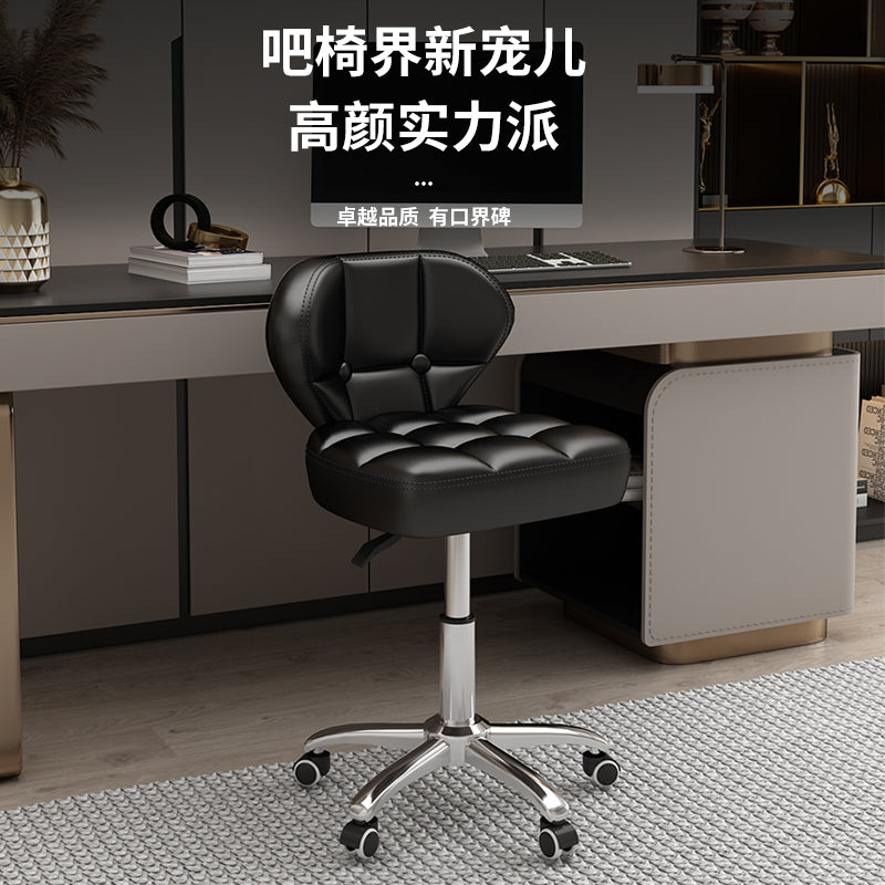 吧台椅升降旋转家用高脚椅舒适久坐靠背吧凳酒吧椅前台收银滑轮椅 白色❤️高款❤️电镀圆盘 ❤️坐高62-82厘米 【可配90-110厘米吧台桌】