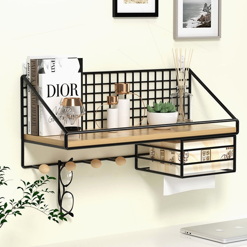 免打孔墙上置物架宿舍床头收纳神器壁挂寝室好物墙面架子挂墙书架 抽纸中号黑