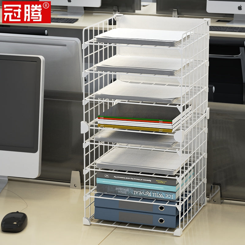放在办公室用的置物架文件收纳开放式小型隔板分层书桌上多层书架 标准款4层白【30*30】可放A4纸
