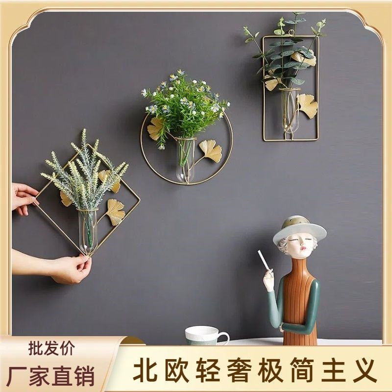 墙上装饰壁挂水培水养绿萝植物铁艺墙壁花架卧室餐厅墙面装饰假花
