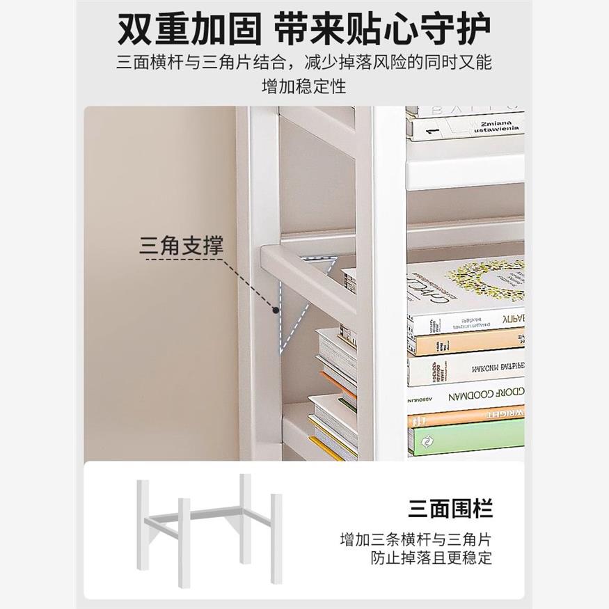 移动书架置物架落地带轮书架收纳架铁艺夹缝家用架简易旋转式书柜 白色加厚钢架【可移动24深】三层40