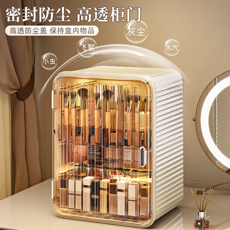 化妆品收纳盒桌面高级感梳妆台护肤品置物架亚克力防尘大容量收纳 【大号-防尘款二层】朱砂红