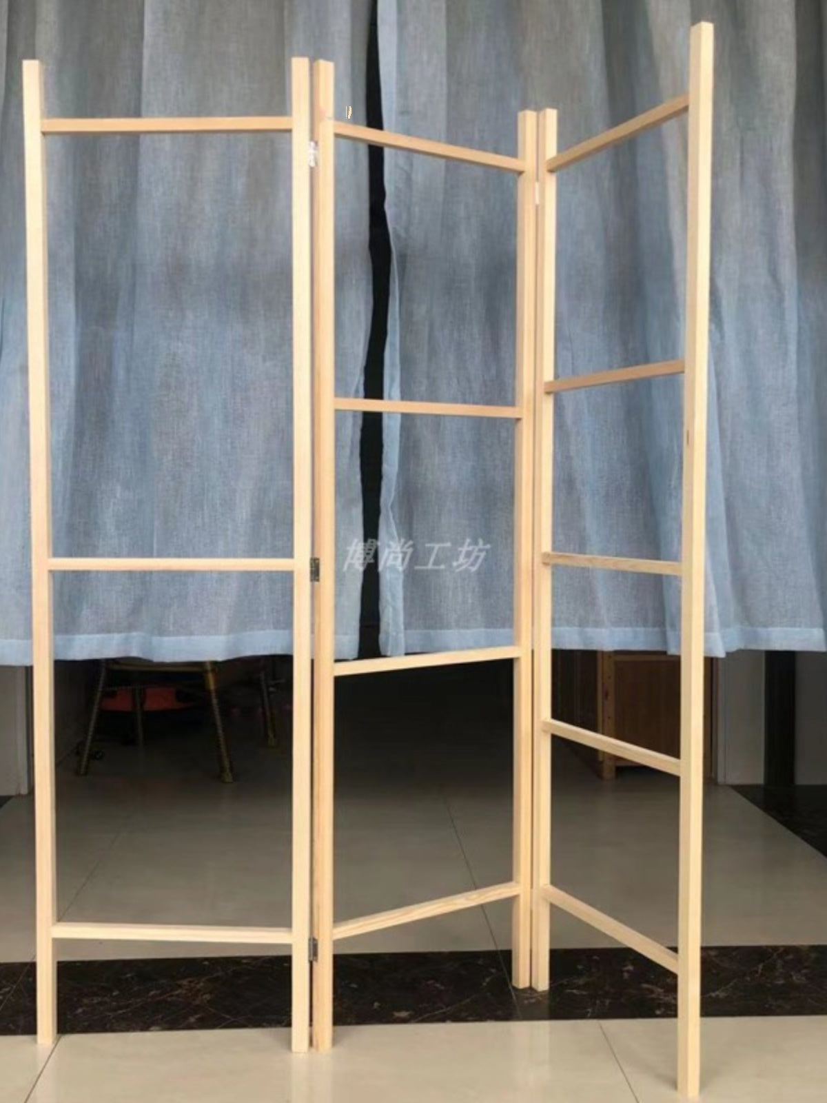 包邮实木框组合装饰木架折叠屏风绳编框现代简约饰品环保展示挂架 120*40cm的4扇连