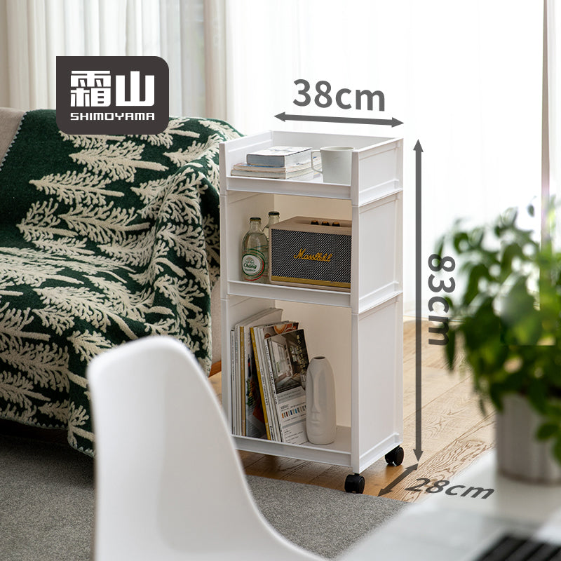 霜山塑料可叠加收纳架文件手办置物架卧室衣物储物厨房分类整理架 【白色】L号收纳架-面宽38*进深28*高39cm 1层 38x28cm