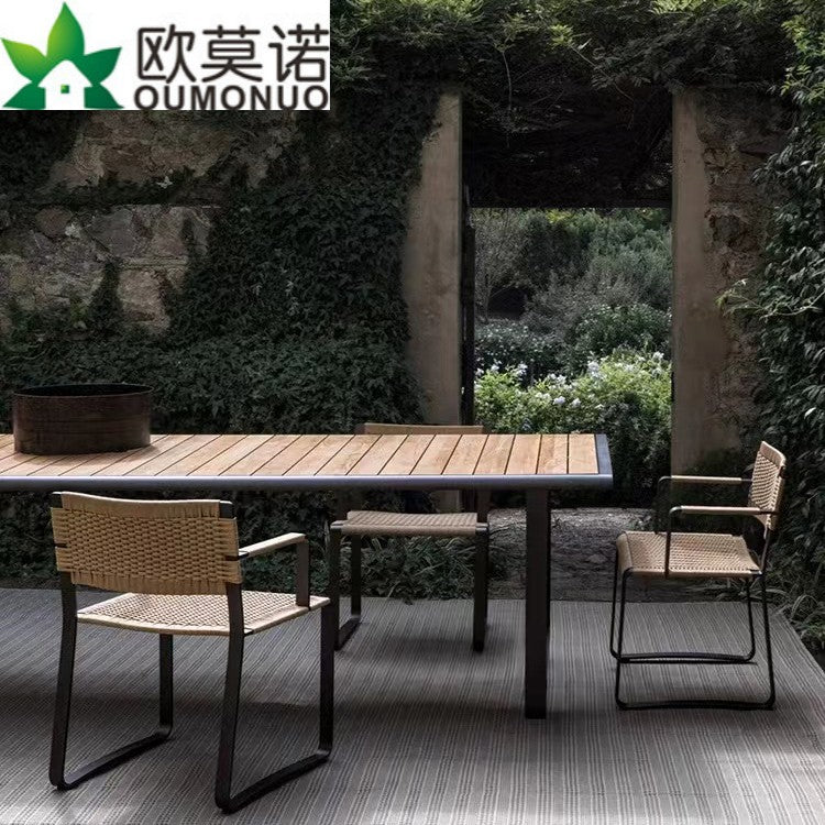 户外桌椅庭院室外花园阳台休闲藤编防水防晒实木家具组合露台餐桌 扶手椅