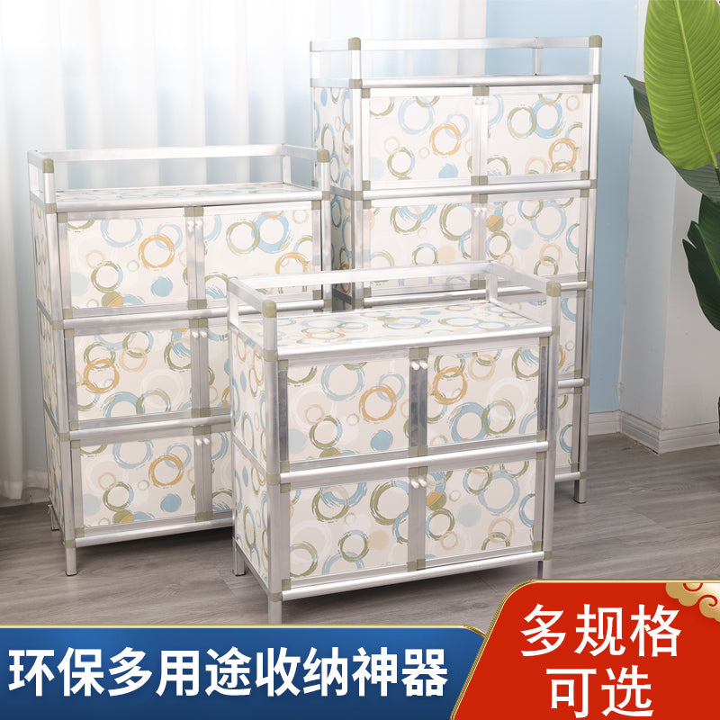 不生锈碗柜厨房橱柜收纳柜铝合金家用储物柜子多功能经济型置物柜 二层四门优质石头色