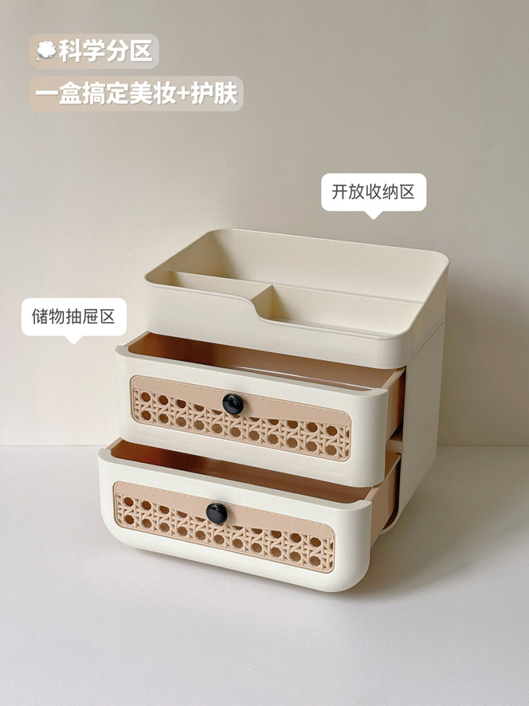 中古风桌面收纳盒抽屉式化妆品置物架梳妆台护肤品整理盒子高级感 中古收纳盒【质感黑三抽款】