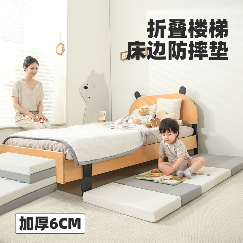 lovepad婴儿床边防摔地垫学爬软垫加厚宝宝折叠爬爬垫儿童爬行垫 浅灰白【抑菌】【可变步梯】 200CM*80CM*6CM