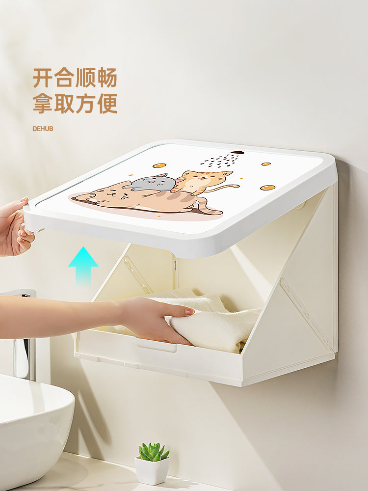 浴室壁画收纳箱卫生间放衣服神器免打孔卫浴置物架壁挂折叠收纳柜 阳光海岸(水晶款)