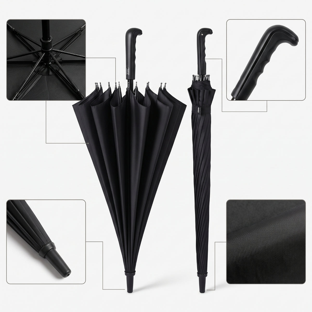 Promotional 16 Rib Umbrella Customizable Umbrella with Straight Handle Classic Rainproof for Businesses, Commuters, Daily Commute