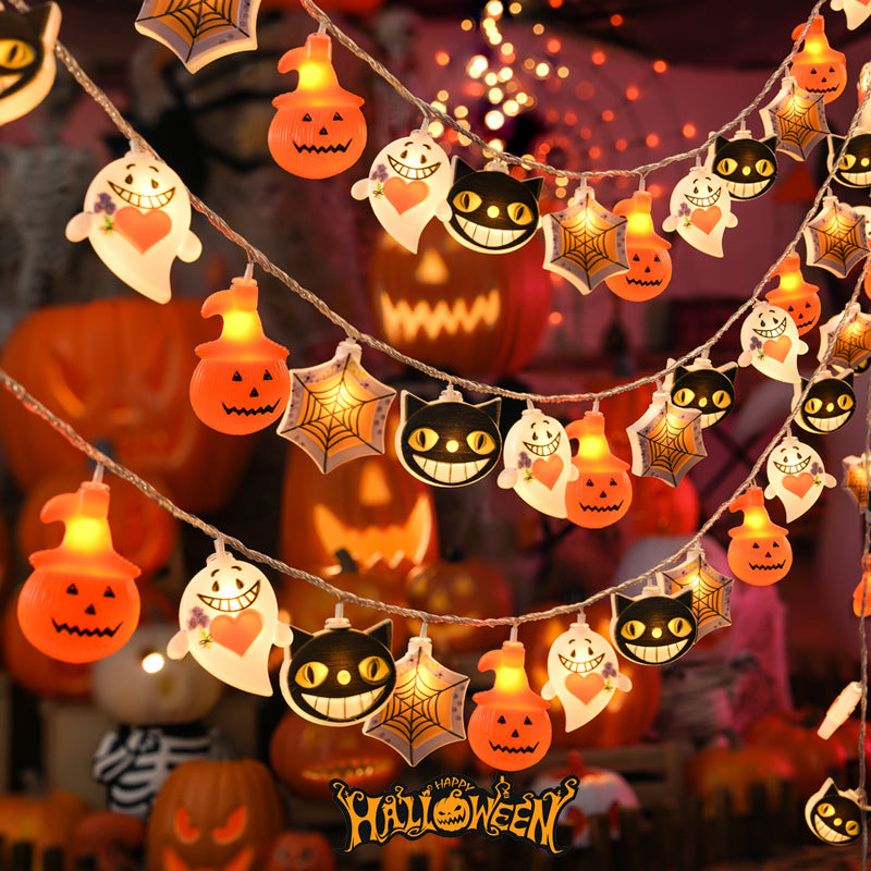 万圣节小灯串南瓜灯玩具骷髅装饰品酒吧商场活动场景布置道具摆件 幽灵飘飘【电池款】1.5米10灯