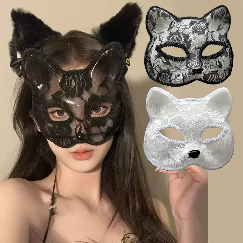 狐狸面具万圣节cosplay猫脸蕾丝神秘感猫眼半脸面罩性感拍照道具