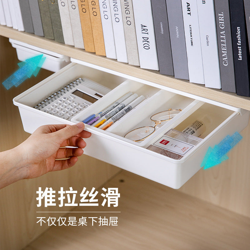 Under Desk Drawer Organizer Self-Adhesive Hidden Storage Box for Office Supplies Desktop Stationery
