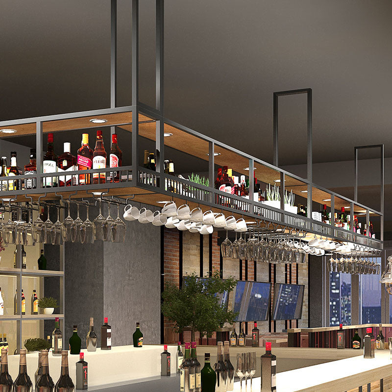 Industrial Style Iron Bar Counter Hanging Rack Wine Rack Wall Mounted Wine Cabinet with Glass Holder for Restaurant Bar