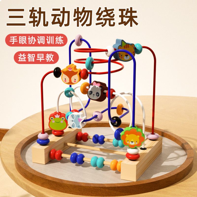 Multifunctional Wooden Animal Bead Maze Toy for Infants and Toddlers - Hand-Eye Coordination Training Early Education Building Blocks