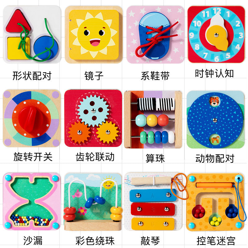 Kids Early Education Wooden Toy Set: Xylophone, Maze, Abacus, Animal Shape Matching, and Bead Coaster with Fridge Magnets