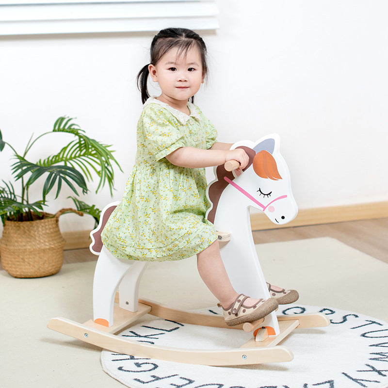 Nordic Style Creative Wooden White Rocking Horse for Kids Room Early Education Center Birthday Gift Photo Prop