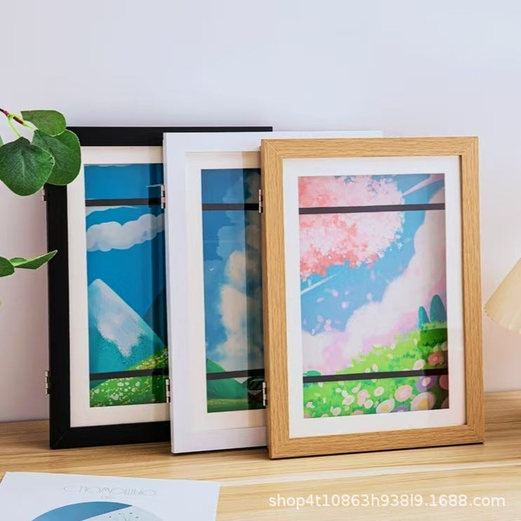 Flip Magnetic Photo Frame Kids Art Frames A4 Children's Wooden Frame Decorative Picture Frame