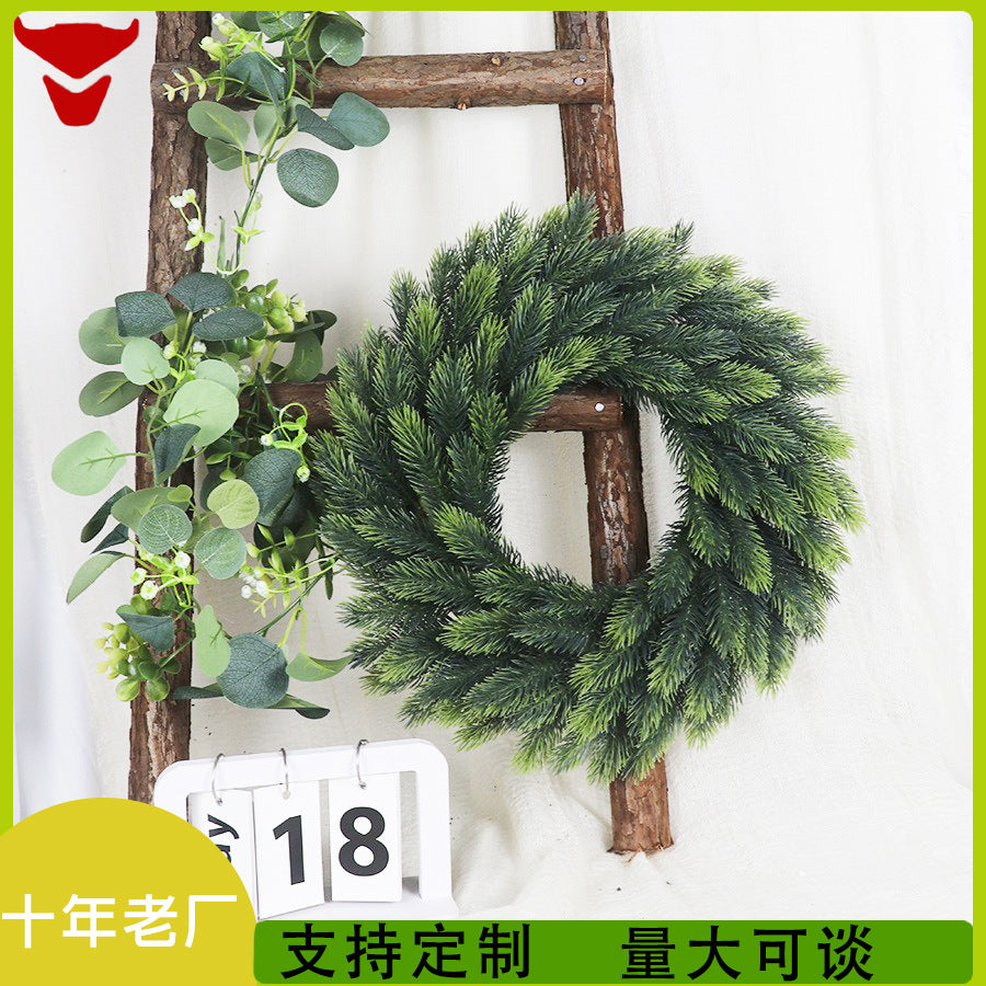 Artificial Christmas Wreath PE Pine Needle Door Craft Simulation Plant Ring Garland Decoration