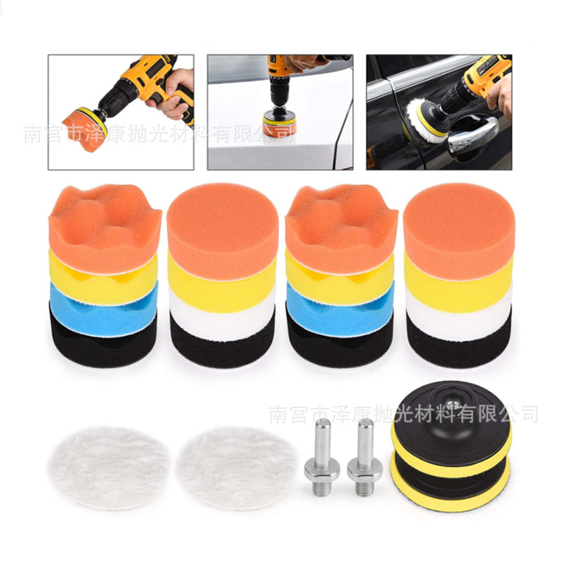Car Polishing and Waxing Sponge Pad Kit - 3-inch 22-Piece Set with Wool Pads and Sponge Wheels