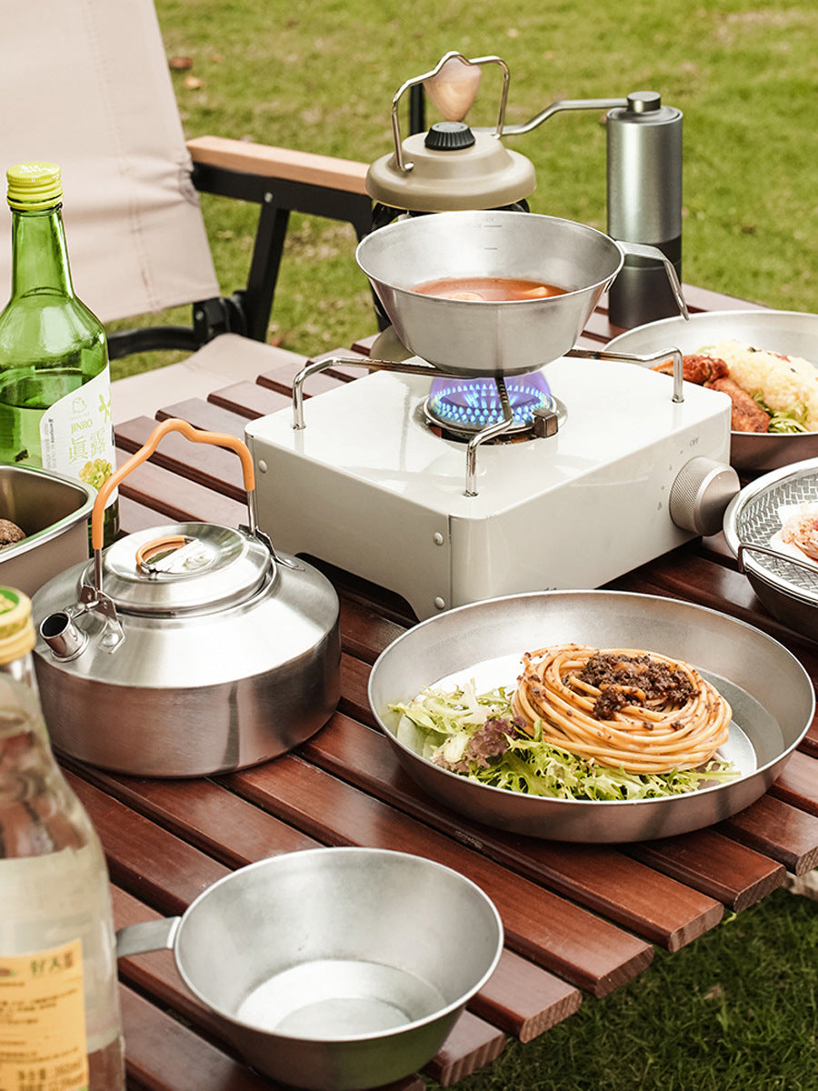 Outdoor Camping Bowl Set, 6-Piece 304 Stainless Steel Retro Mess Kit with Portable Storage Bag for Picnic, Hiking, Backpacking