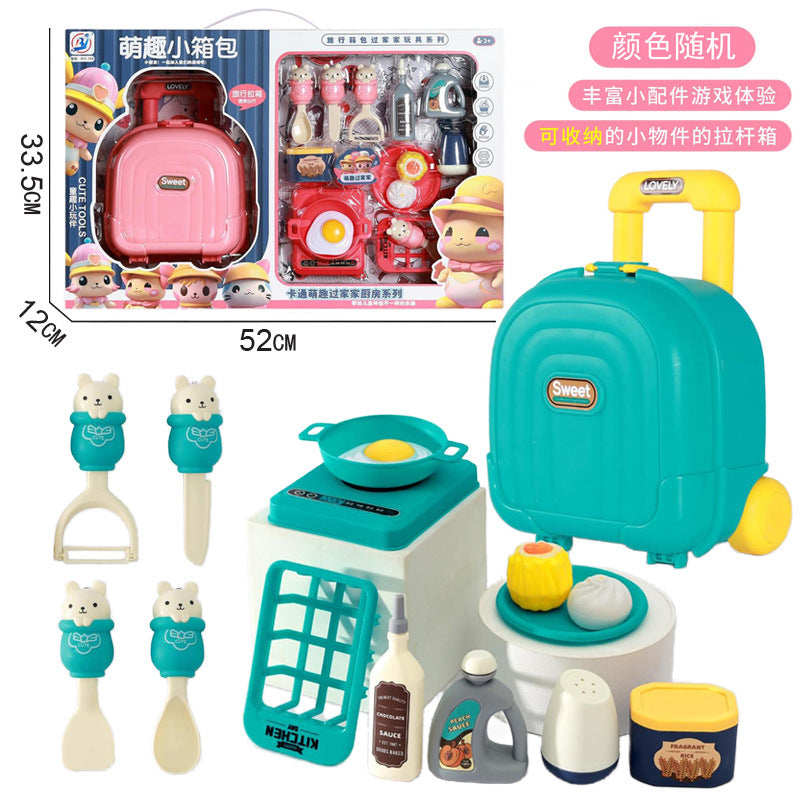 Children's Play Kitchen Dessert Cooking Toy Set with Trolley Case Storage Bag for Boys and Girls