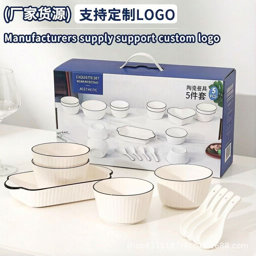 Nordic Ceramic Dinnerware Set - Creative Japanese Style Plates, Soup Bowls, and Dishes - Gift Box Set for Home Use