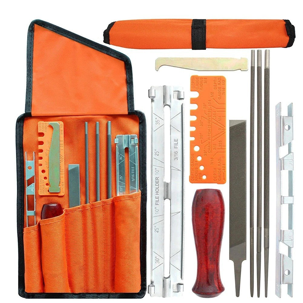 Chainsaw Sharpening File Kit with Depth Gauge, Flat File, Handle, and Bag for Gasoline Electric Saws