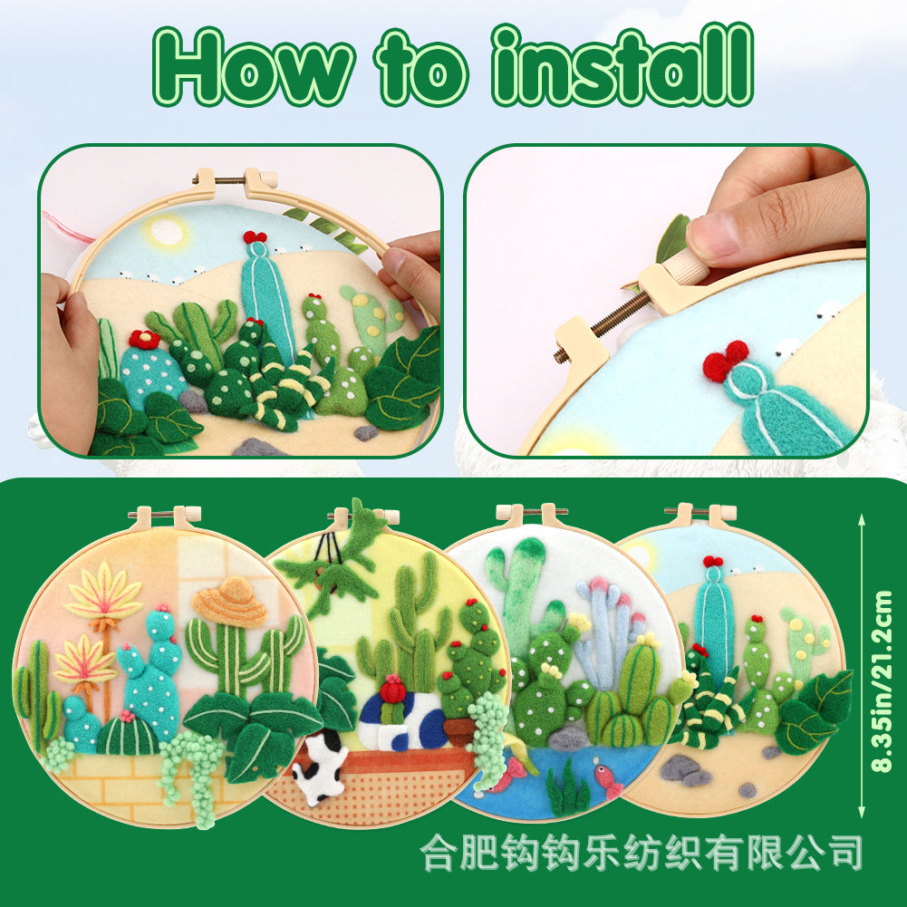 DIY Wool Felt Embroidery Kit - Punch Needle Craft Set with Green Plants Design - Handmade Gift and Home Decor