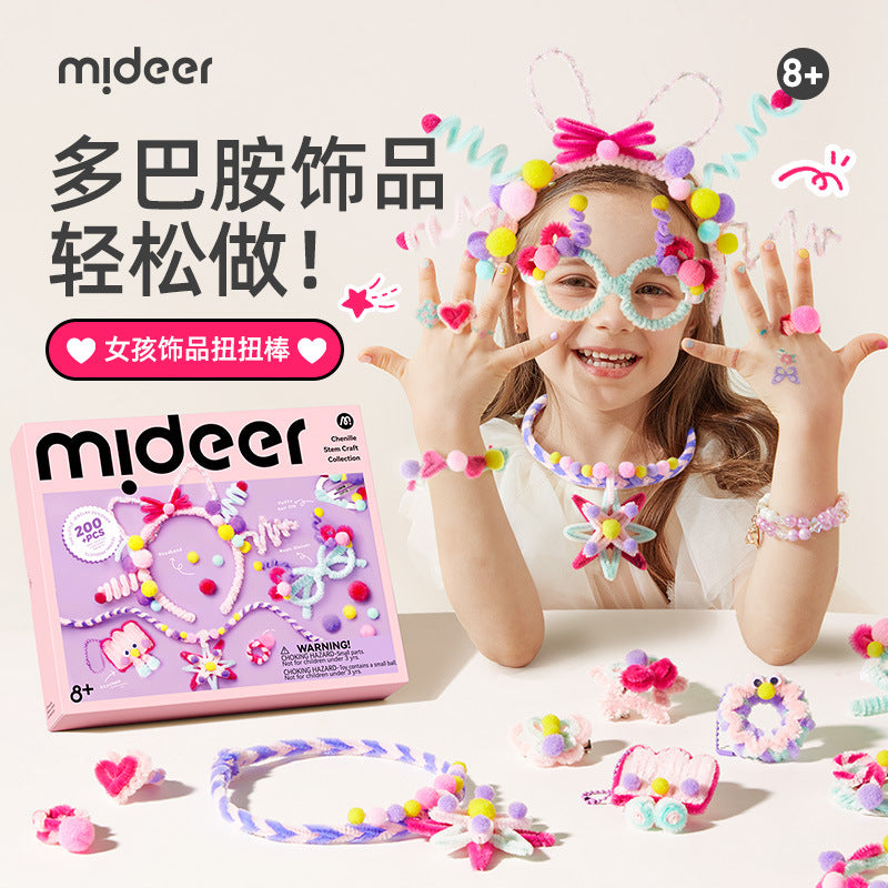 Mideer Pipe Cleaners DIY Craft Kit for Girls - Hair Clips, Bracelets, Decorative Gifts, Educational Toy