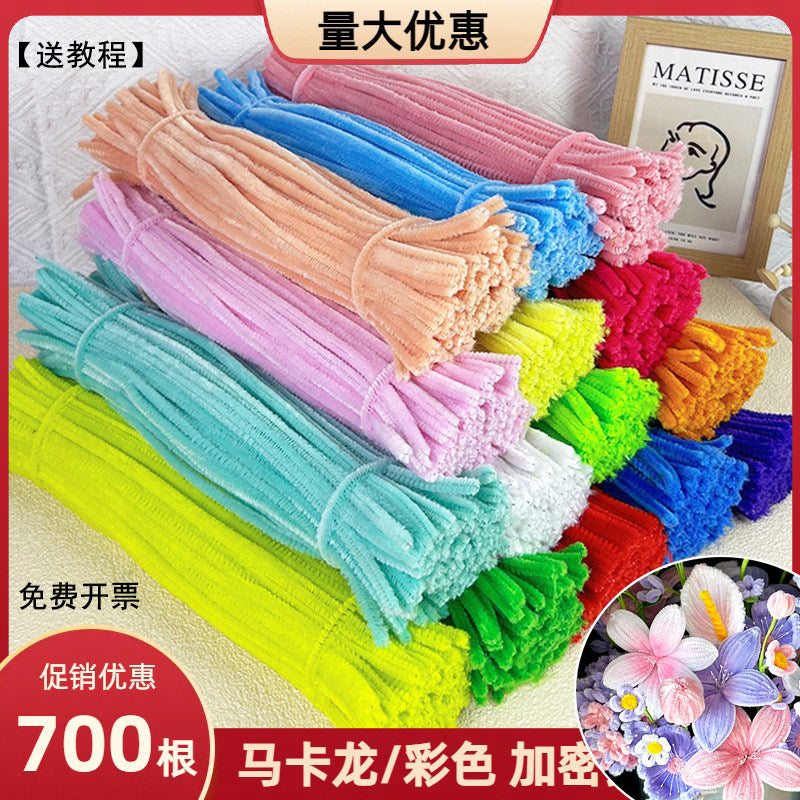 Macaron Pipe Cleaner Flower Bouquet DIY Material Kit for Kids and Kindergarten - Encrypted Colorful Chenille Stems Hairpin