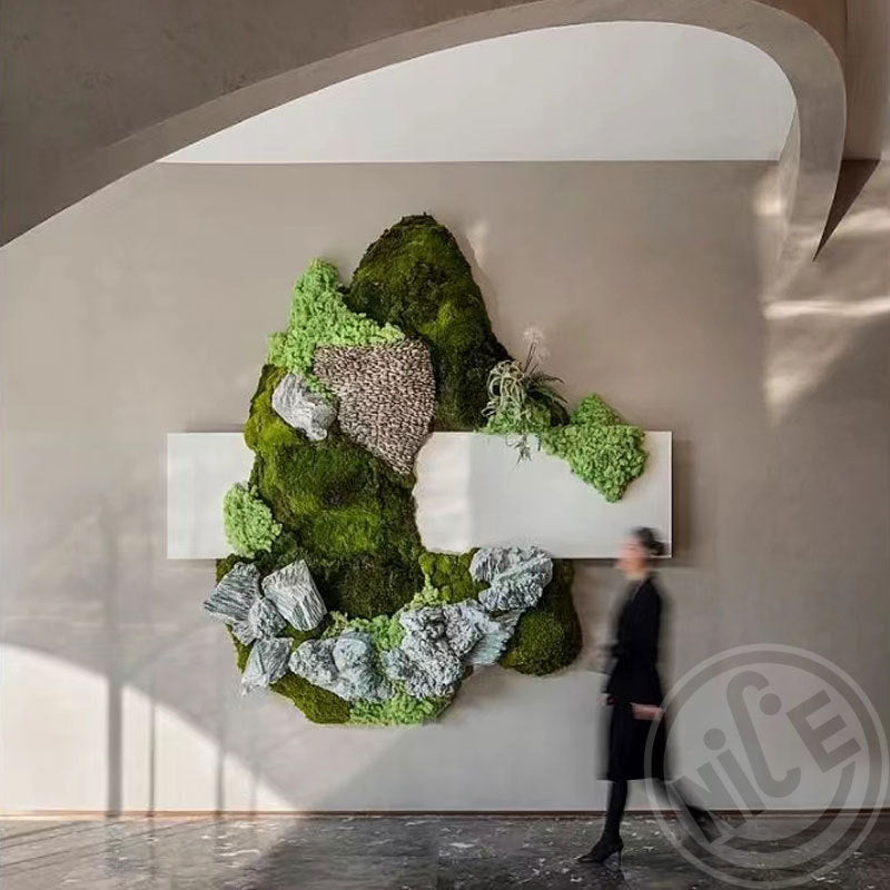 3D Preserved Moss Art Decor for Hotels and Clubs, Creative Entrance Living Room Sofa Simulation Hanging Painting