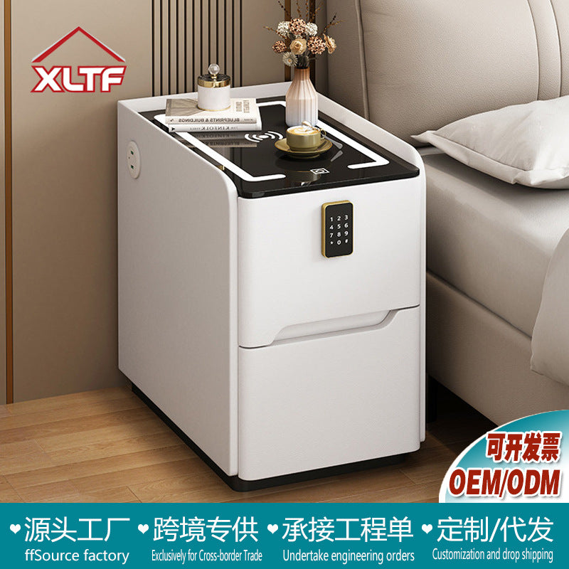 Ultra-Narrow Smart Solid Wood Nightstand with Wireless Charging and Lock for Bedroom