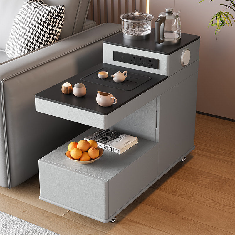 Mobile Coffee Table with Bluetooth Speaker and Water Dispenser for Small Spaces, Multifunctional Side Cabinet for Tea Brewing