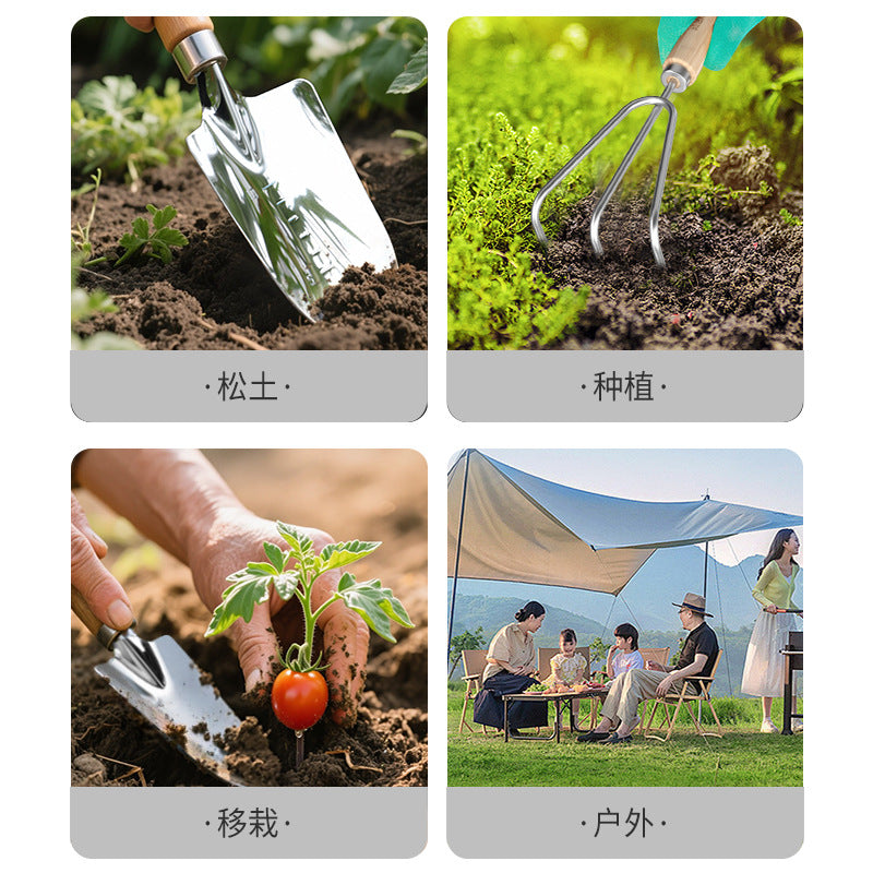 Stainless Steel Gardening Tool Set for Home Use - Small Shovel, Rake, Hoe for Planting, Weeding, and Beachcombing