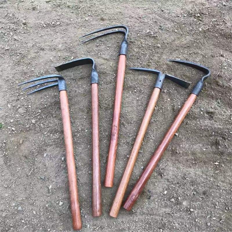 Wooden Handle Garden Hoe Weeding Planting Digging Loosening Soil Bamboo Shoot Pickaxe Rake Beach Tool