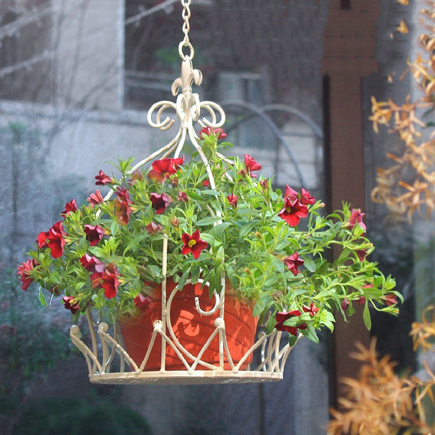 European Style Wrought Iron Hanging Planter Basket Indoor Outdoor Balcony Garden Succulent Flower Pot Holder