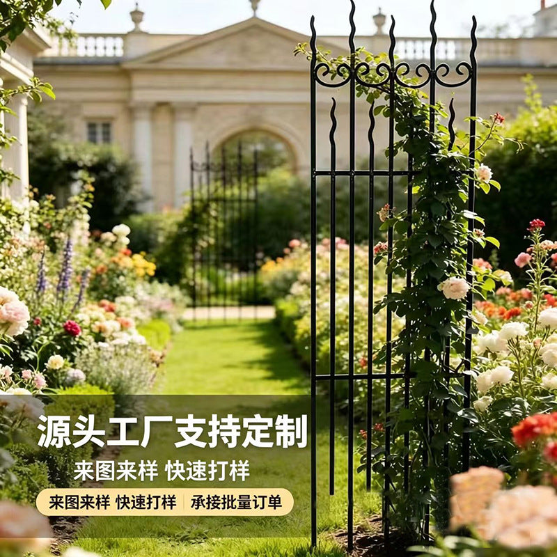 Wrought Iron Climbing Trellis for Garden Roses and Green Plants - Outdoor Metal Flower Stand Fence