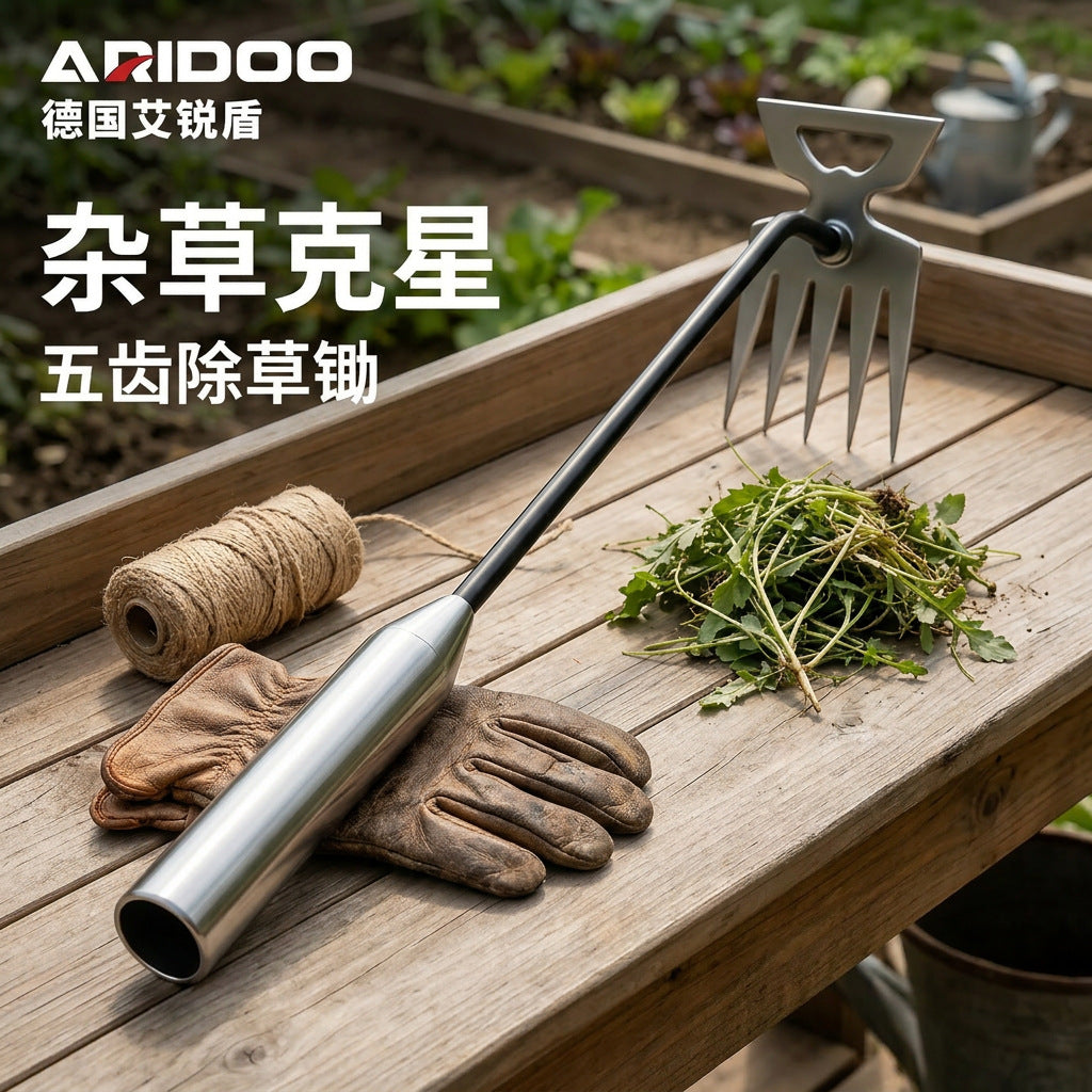 Stainless Steel 5-Tooth Weeding Hoe Gardening Tool for Home Gardening, Loosening Soil, and Weeding with Non-Slip Thickened Teeth
