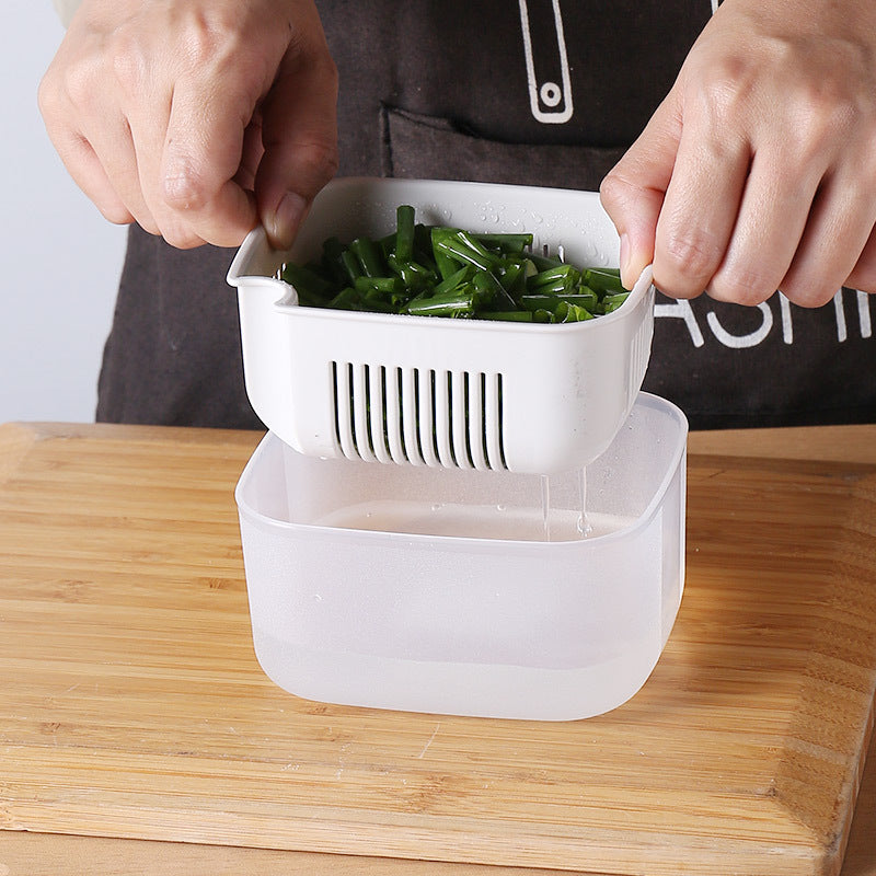 Food Grade Refrigerator Storage Box for Scallion Ginger Garlic, Drainable Sealed Container for Frozen Food Prep, Kitchen Organizer