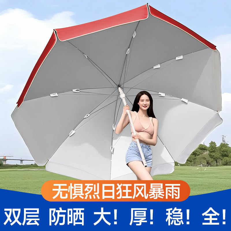 Double-Layer Long-Handle Outdoor Sunshade Umbrella Large Round Camping Sun Protection Patio Rain Umbrella Advertising Umbrella