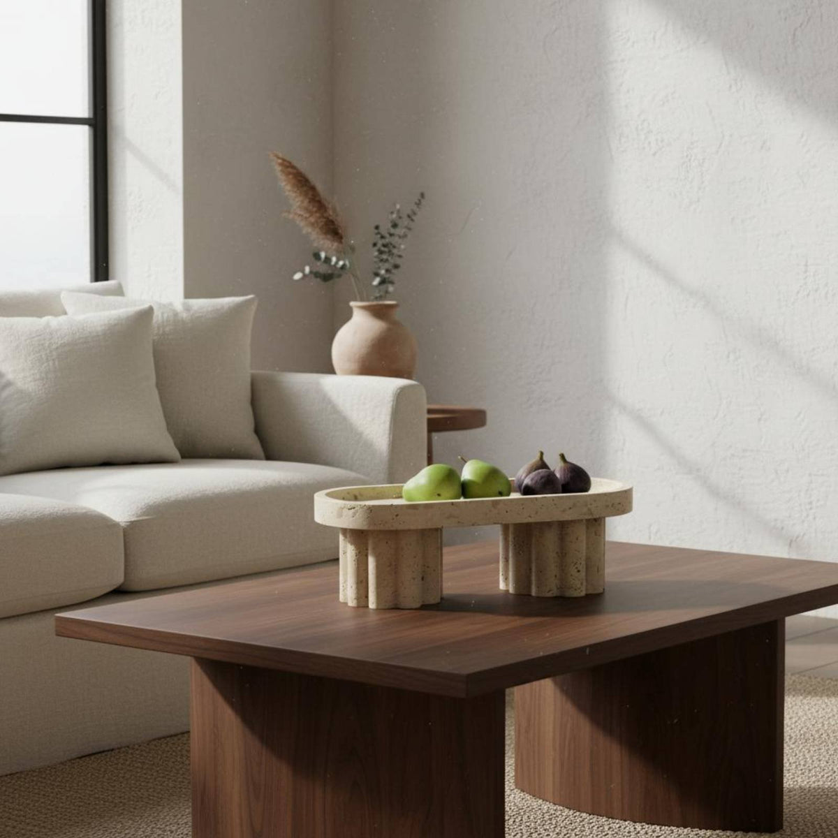 Travertine Tray Modern Minimalist Marble Tray Unique Porous Texture Table Decor for Living Room, Guesthouse