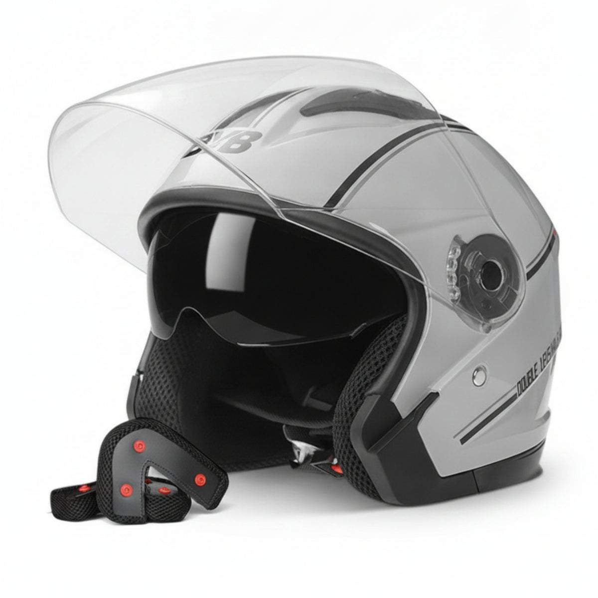 Half Helmet ABS Shell Double Visor Helmet Vehicle Safety Gear EPS Padding Anti-Fog