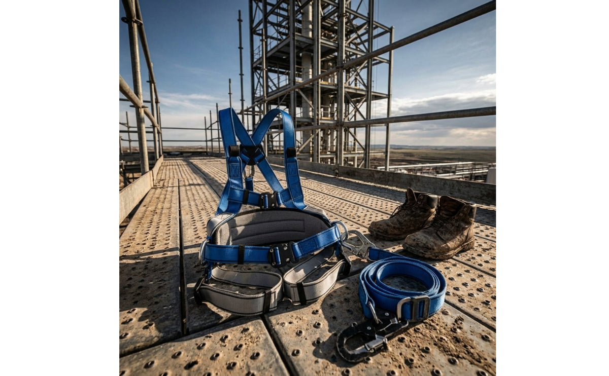 Full Body Harness with Lanyard Comfortable Harness with Padded Support Breathable Fall Arrest Lanyard for Roofers
