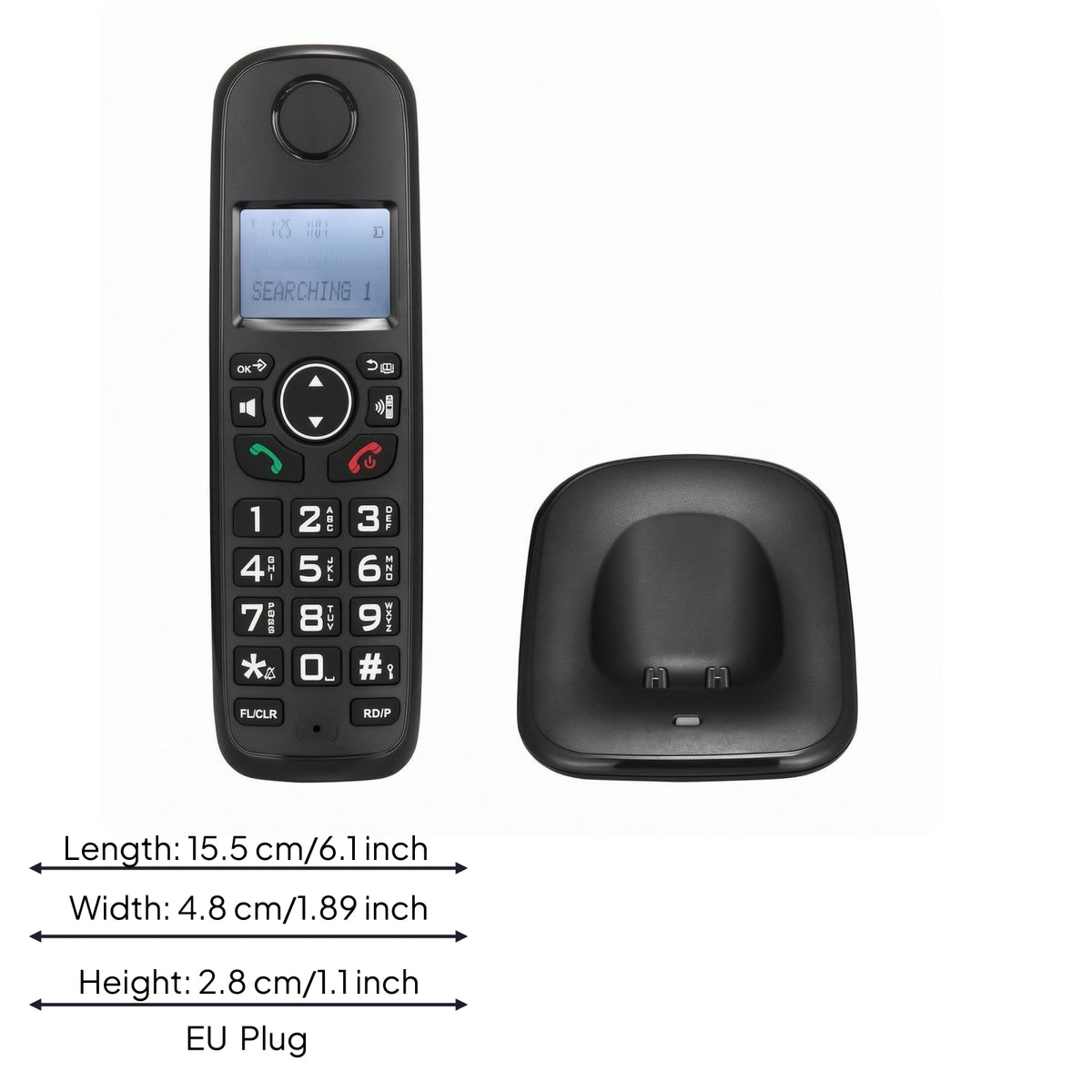 Backlit Display Digital Cordless Phone Numeric Keypad Cordless Handset Matte Black Phone Charging Base Compact