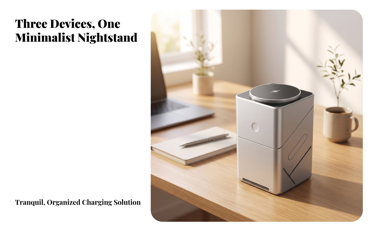 Triple-Device Stand | Compact Vertical Body, Multi-Device, triple-device Charging Station, for Desk