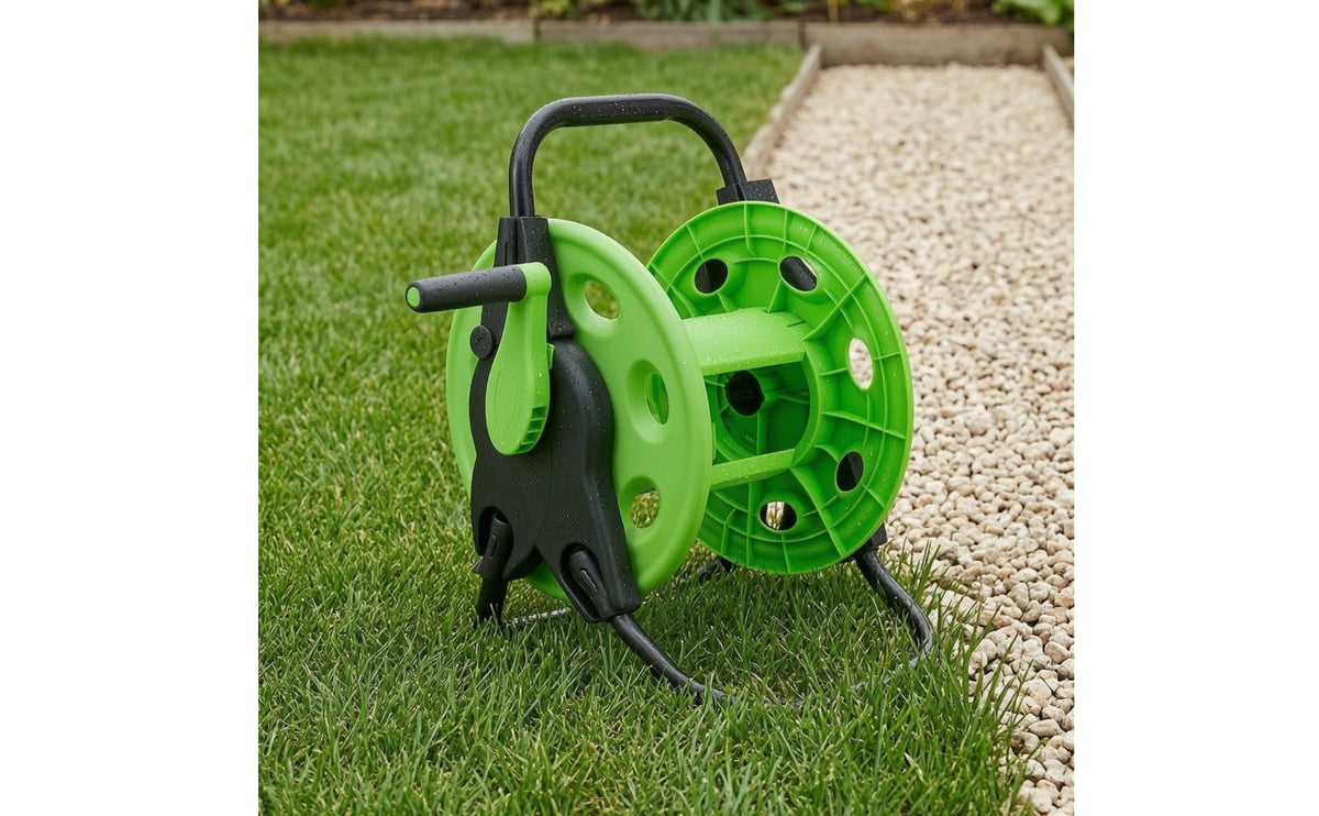 Garden Hose Reel Cart Steel Frame Portable Hose Cart Space Saving Outdoor Storage