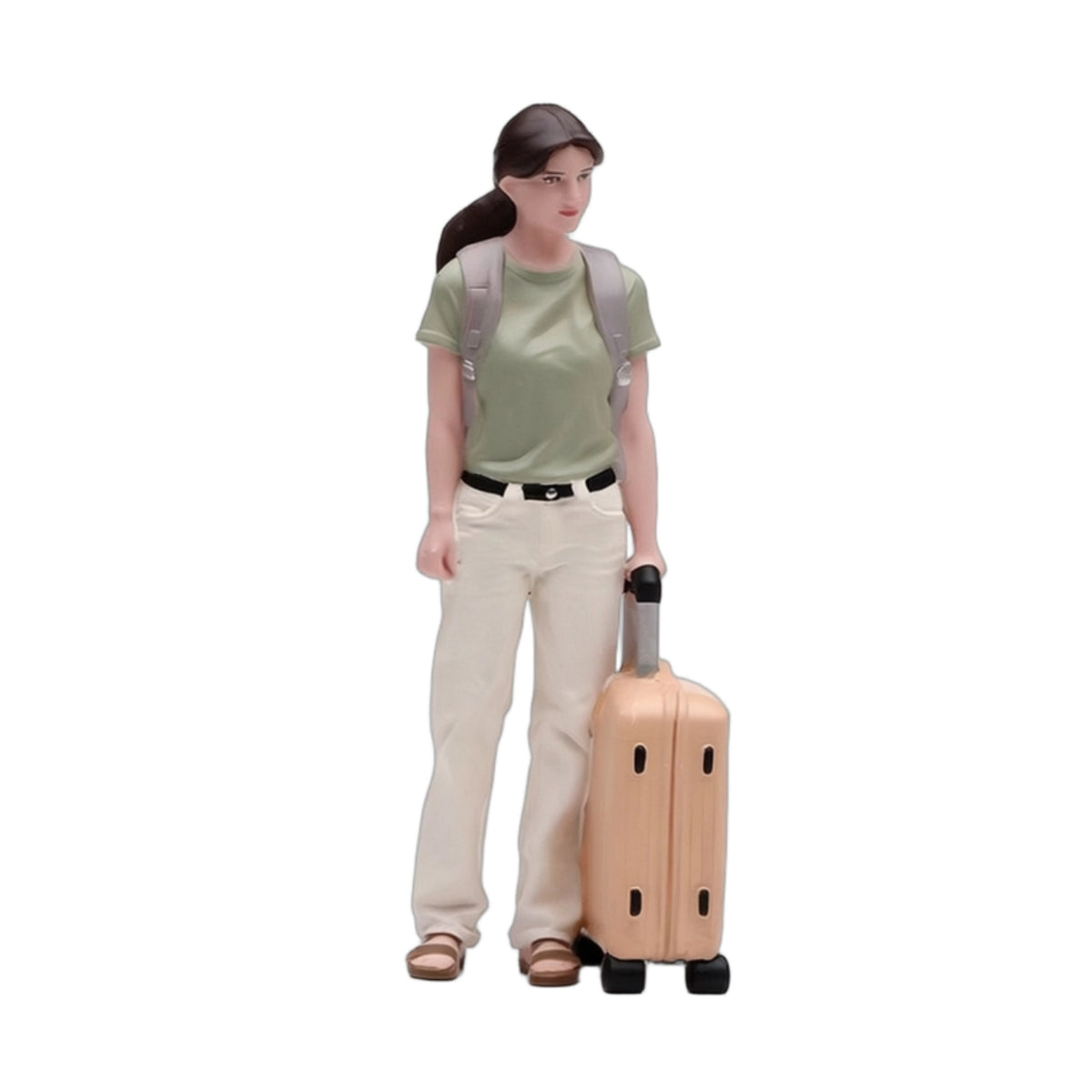 Miniature Woman with Suitcase Hand-Painted Journeyer Figurine Realistic Scale Model for Collectors, Scene Building