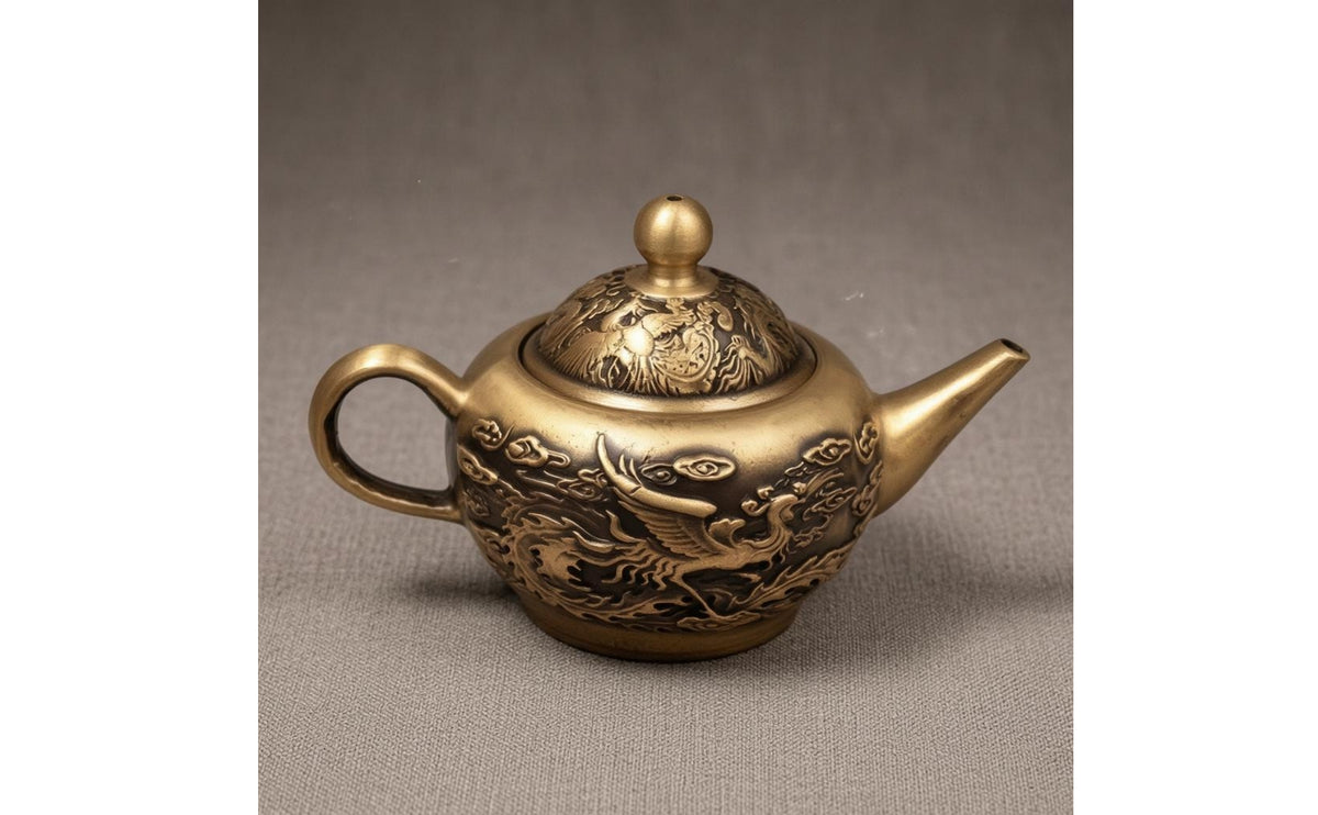 Vintage Brass Teapot Auspicious Gift Dragon Bird Teapot Home Decor